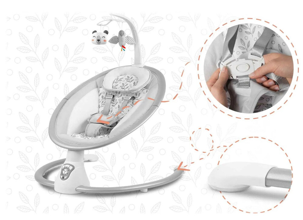 Lezaczek RICOKIDS 705000 Bialo-szary 5-punktowe pasy bezpieczenstwa timer