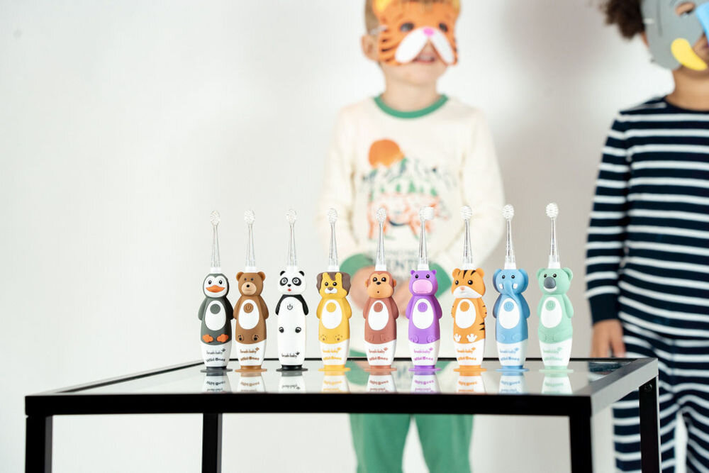 Szczoteczka soniczna BRUSH-BABY WildOnes Pingwin możliwość ładowania światło dyskotekowe timer ulubione zwierzątko dzieci przeznaczenie wiek przyjemność szczotkowania 