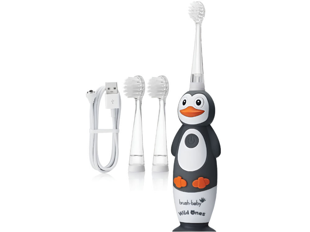 Szczoteczka soniczna BRUSH-BABY WildOnes Pingwin szczoteczka soniczna zwierzątko wymienne końcówki przewód ładujący USB-A
