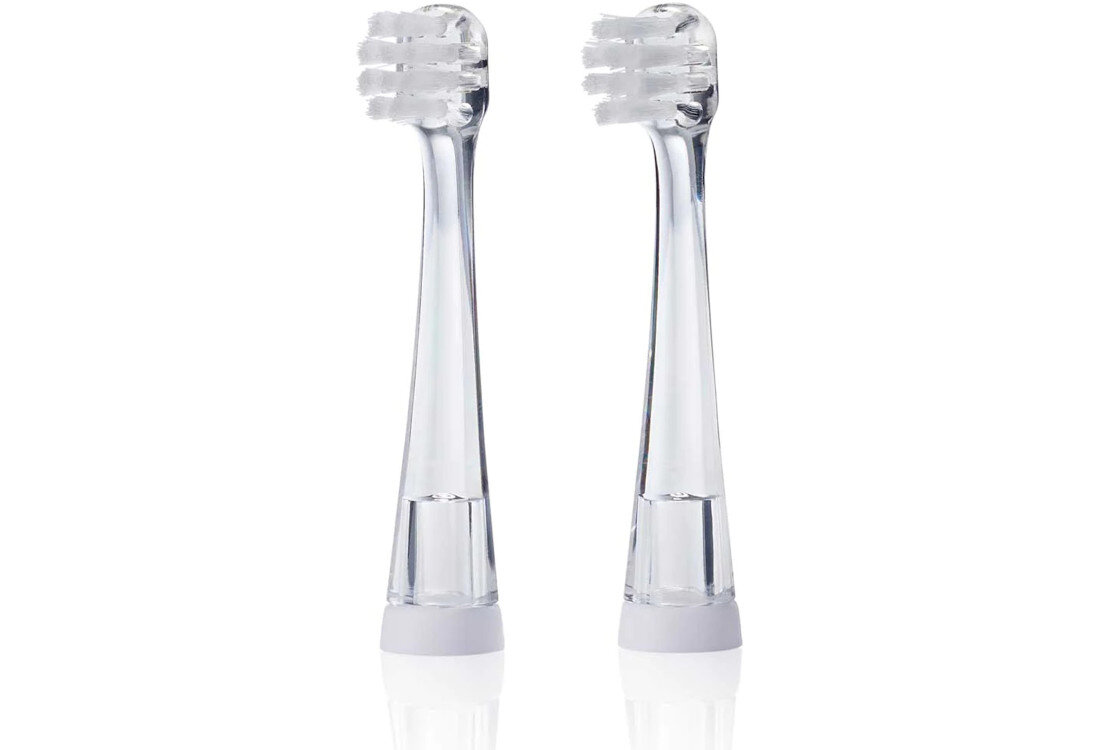 Oryginalna końcówka szczoteczki BRUSH-BABY BabySonic 0 - 18 miesięcy (2 szt.) (Od 0-18 miesięcy) Regularne czyszczenie dziąseł ogranicza ryzyko stanów zapalnych komfort wygoda Zdrowe nawyki komfort dziecka 