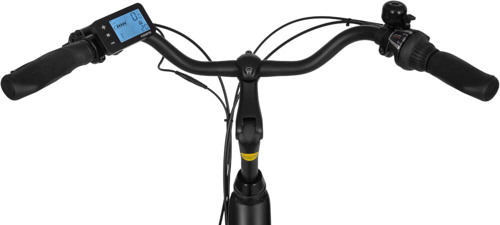 Rower elektryczny INDIANA E-Cruise D19 28 cali damski Czarny kierownica manetki antypoślizgowy materiał wyświetlacz LCD dzwonek