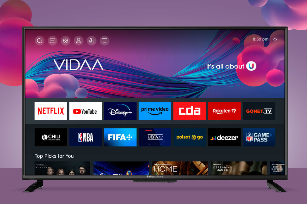 Telewizor KRUGER&MATZ KM0265UHD-V 65 cali LED Vidaa TV zabawa rozrywka rodzina filmy seriale pasja