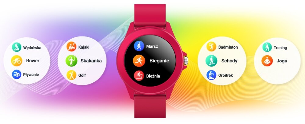 Smartwatch FOREVER Colorum CW-300 ekran bateria czujniki zdrowie sport pasek ładowanie pojemność rozdzielczość łączność sterowanie krew puls rozmowy smartfon aplikacja