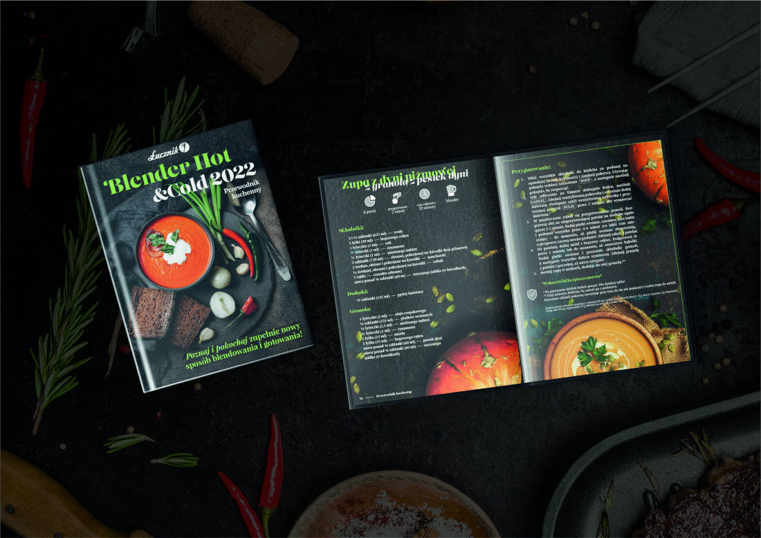 Blender kielichowy ŁUCZNIK Hot&Cold 2022 (Gotujący) Dwie blokady bezpieczeństwa książka przepisy ułatwienie