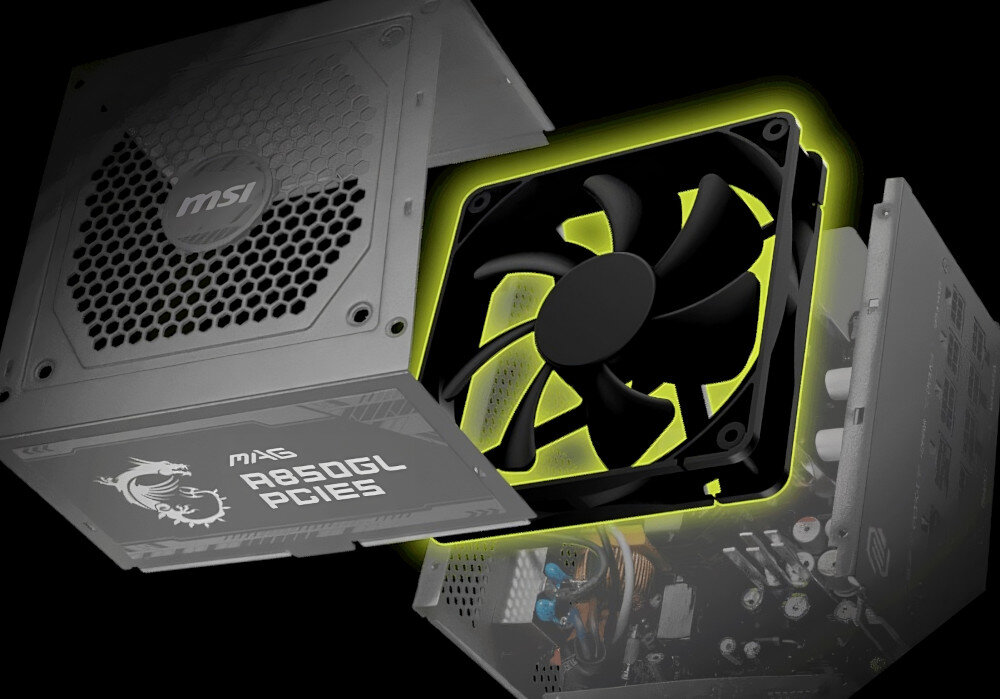 Zasilacz MSI MAG A850GL 850W 80 Plus Gold chłodzenie wentylator głośność temperatura