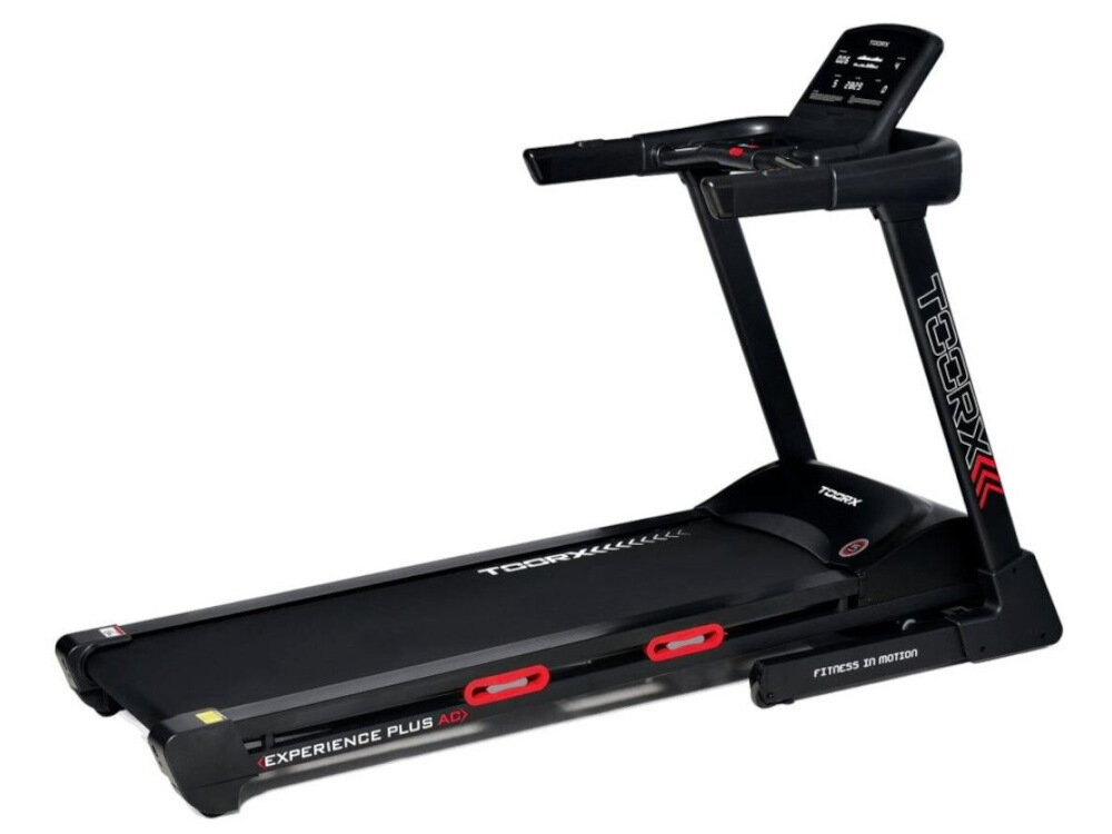 Bieżnia elektryczna TOORX Experience Plus AC zaawansowany sprzet fitness szeroki zakres funkcji intensywny trening komfort bezpieczenstwo zasilanie gniazdo 220 V