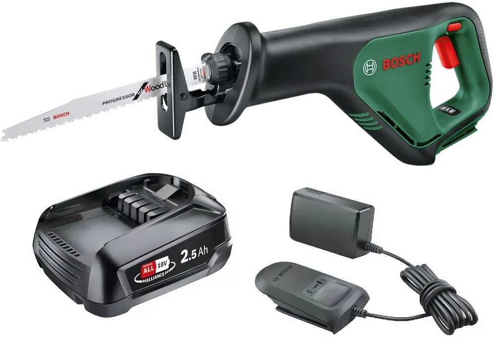 Piła szablasta BOSCH AdvancedRecip 18 06033B2402 + Zestaw startowy 18V 2.5 Ah zestaw akumulator ładowarka instrukcja obsługi w języku polskim karta gwarancyjna