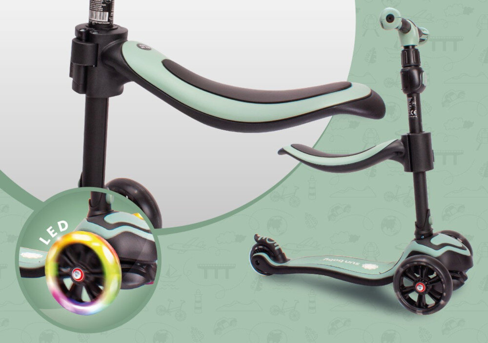 Hulajnoga dla dzieci SUN BABY Flash 3w1 zielony kola diody