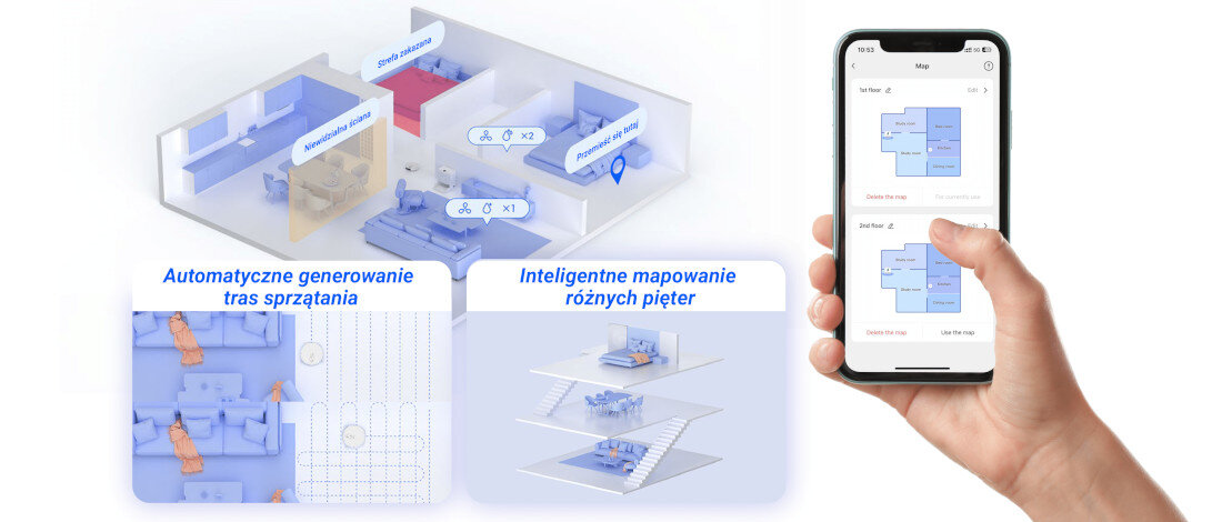 Robot sprzatajacy EZVIZ RS2 blyskawiczne tworzenie map elastyczne planowanie tras laser D-ToF kamera RGB