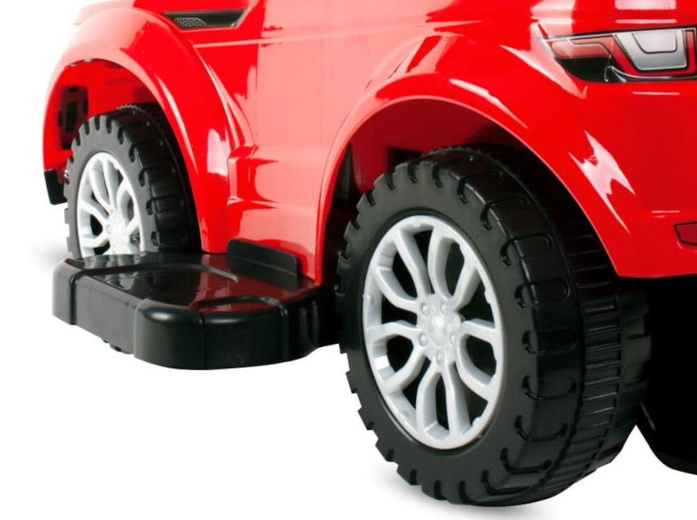 Jeździk SUN BABY Sport Car Czerwony 4 kola gruby bieznik odpowiednia przyczepnosc wysuwane podporki dla stop stabilna bezpieczna jazda zabawa wygoda bezpieczenstwo podozki mozna zdemontowac