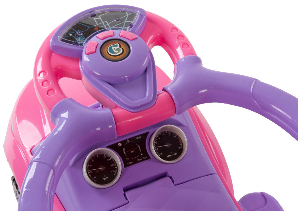 Jeździk SUN BABY Sport Car J05.016.0.5 Różowo-fioletowy odcien kolor kolorystyka odcien kierownica przyciski dzwiek