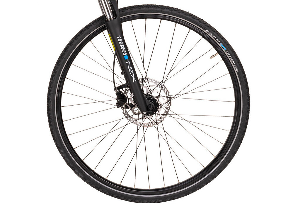Rower crossowy INDIANA X-Cross 5.0 M19 męski Czarny koła 28-calowe wąskie opony marki SCHWALBE głębki bieżnik na średnio wymagający teren regularne sprawdzanie ciśnienia powietrza wartość na bocznej części opony