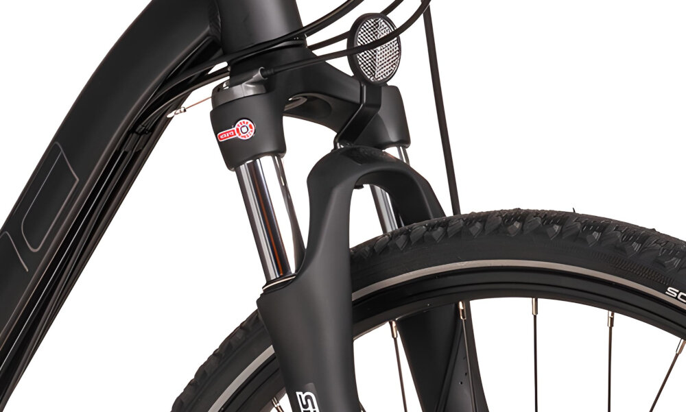 Rower crossowy IINDIANA X-Cross 5.0 M22 męski Czarny przednie amortyzator marki SR SUNTOUR typu NEX-RL ulatwia najezdzanie na przeszkody niweluje wstrzasy na kierownicy