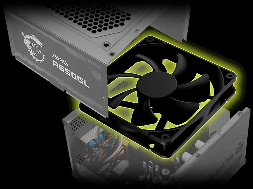Zasilacz MSI MAG A650GL 650W 80 Plus Gold chłodzenie wentylator głośność temperatura