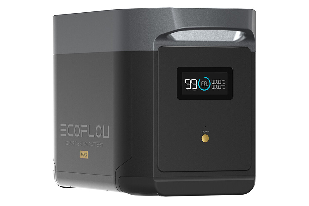 Dodatkowa bateria ECOFLOW do Delta 2 Max ekran LCD czytelne parametry stan czuwania po 5 minutach bezczynnosci czas trwania stanu czuwania okolo 2 godzin automatyczne wylaczenie