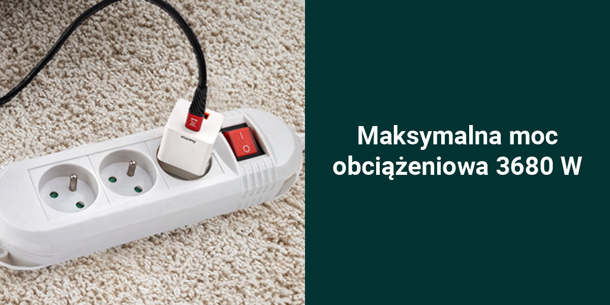 Listwa HAMA Comfort 3GN 1.5 m Biały
wysoka moc, maksymalne obciążenie 3680 W, możliwość zasilania urządzeń o większym poborze mocy,
produkt z podłączoną ładowarką, zielone tło, biały napis Maksymalna moc obciążeniowa 3680 W