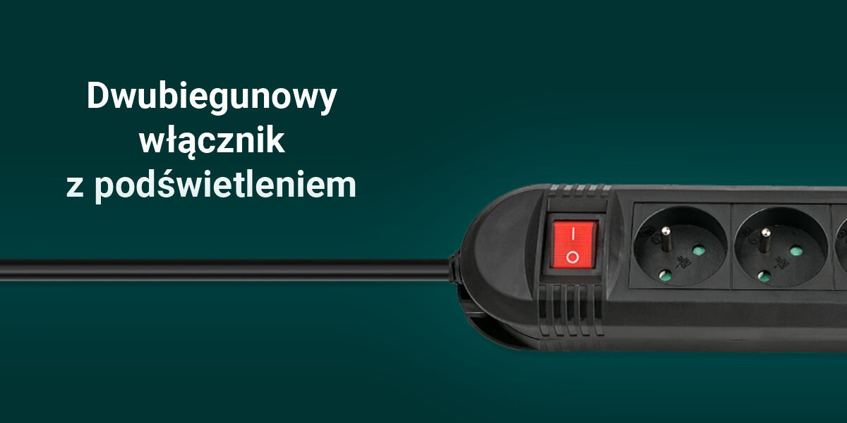 Listwa HAMA Comfort 6GN 1.5 m Czarny
zasilanie pod kontrolą, podświetlany dwubiegunowy włącznik, zielone tło, produkt, biały napis dwubiegunowy włącznik z podświetleniem