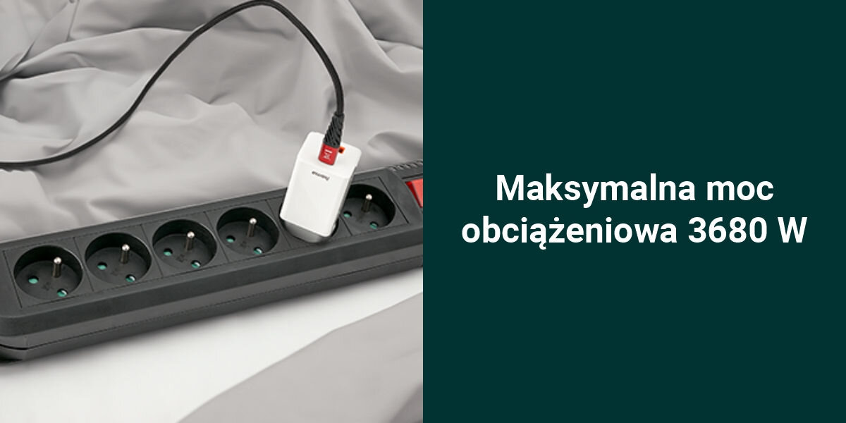 Listwa HAMA Comfort 6GN 1.5 m Czarny
wysoka moc, maksymalne obciążenie 3680 W, możliwość zasilania urządzeń o większym poborze mocy,
produkt z podłączoną ładowarką, zielone tło, biały napis Maksymalna moc obciążeniowa 3680 W