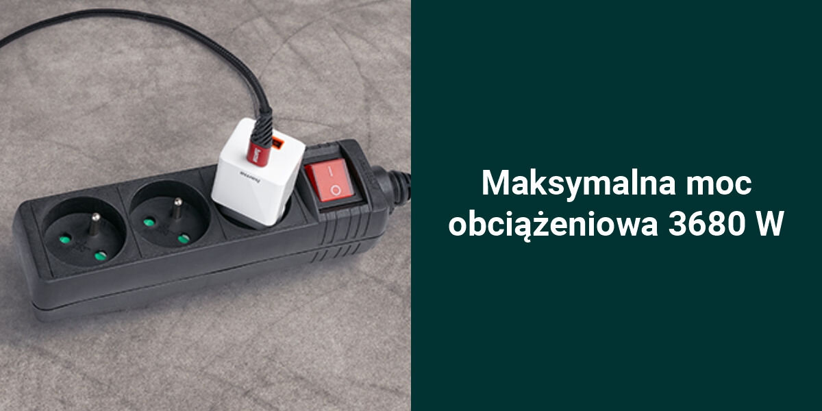 Listwa HAMA Standard 3GN 3 m Czarny
wysoka moc, maksymalne obciążenie 3680 W, możliwość zasilania urządzeń o większym poborze mocy,
produkt z dwiema podłączonymi ładowarkami, zielone tło, biały napis Maksymalna moc obciążeniowa 3680 W