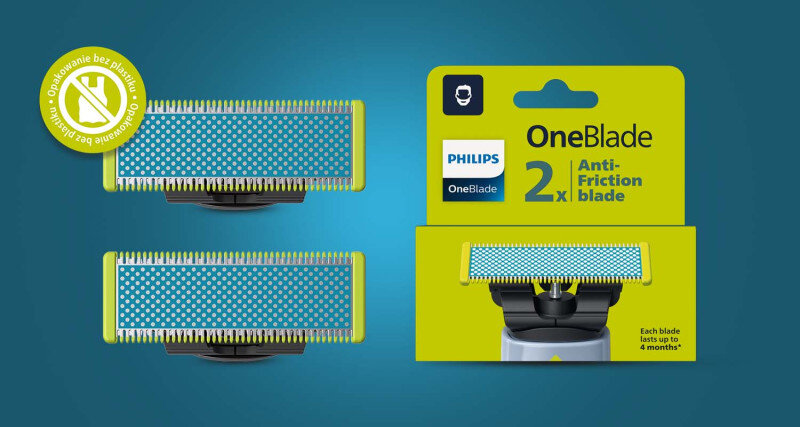 Dwa ostrza Philips OneBlade Anti-Friction QP225/50 w tekturowym opakowaniu Dwa ostrza Philips OneBlade Anti-Friction QP225/50 w tekturowym opakowaniu
