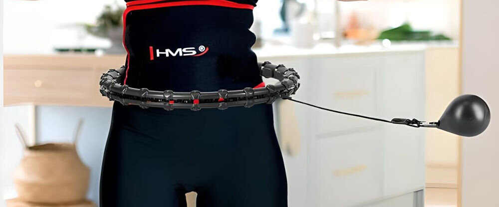 Hula hop HMS HHW02 Czarny zwiększona efektywność ćwiczeń pas wyszczuplający wspomaga potliwość eliminacja toksyn i wody z organizmu wspólne wykorzystanie akcesoriów smukła sylwetka poprawa wygladu skóry