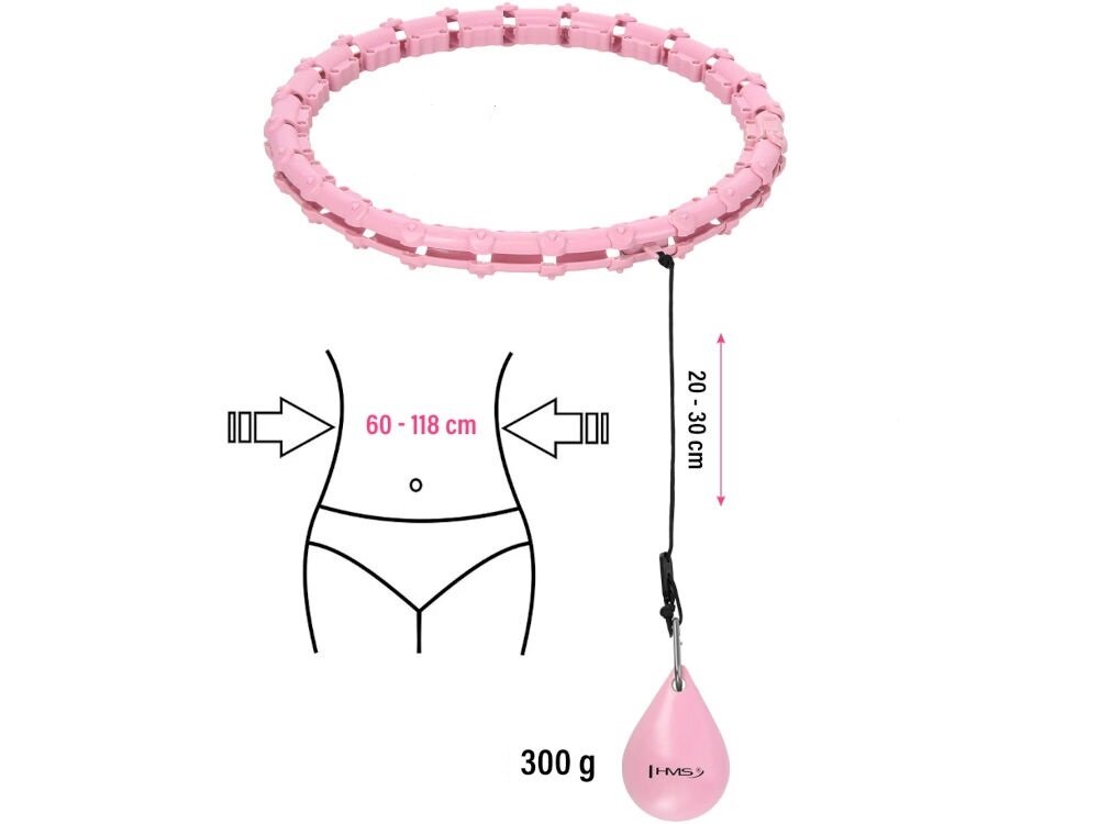 Hula hop HMS HHW02 Różowy system modułowy dostosowanie rozmiaru od 60 do 118 cm 24 elementy wpinać wypinać zmniejszanie zwiększanie nie spada podczas treningu dla osób początkujących