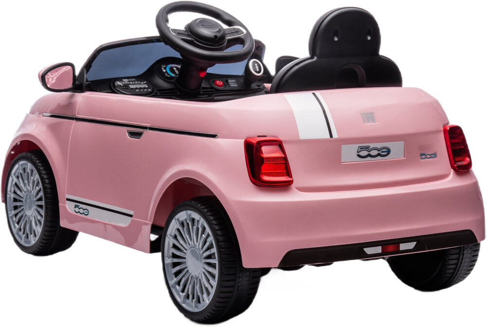 Samochód dla dziecka SUN BABY Fiat 500 Wersja Sport Różowy elektryczny naped nie emituje spalin silnik moc 30 W maksymalna predkosc do 3 km/h niski poziom halasu