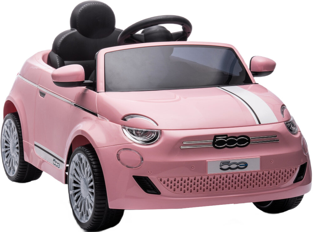 Samochód dla dziecka SUN BABY Fiat 500 Wersja Sport Różowy autentyczny wylad dokladna replika samochodu Fiat 500 w wersji sportowej konstrukcja z wysokiej jakosci tworzywa sztucznego rozowy kolor pasy bezpieczenstwa