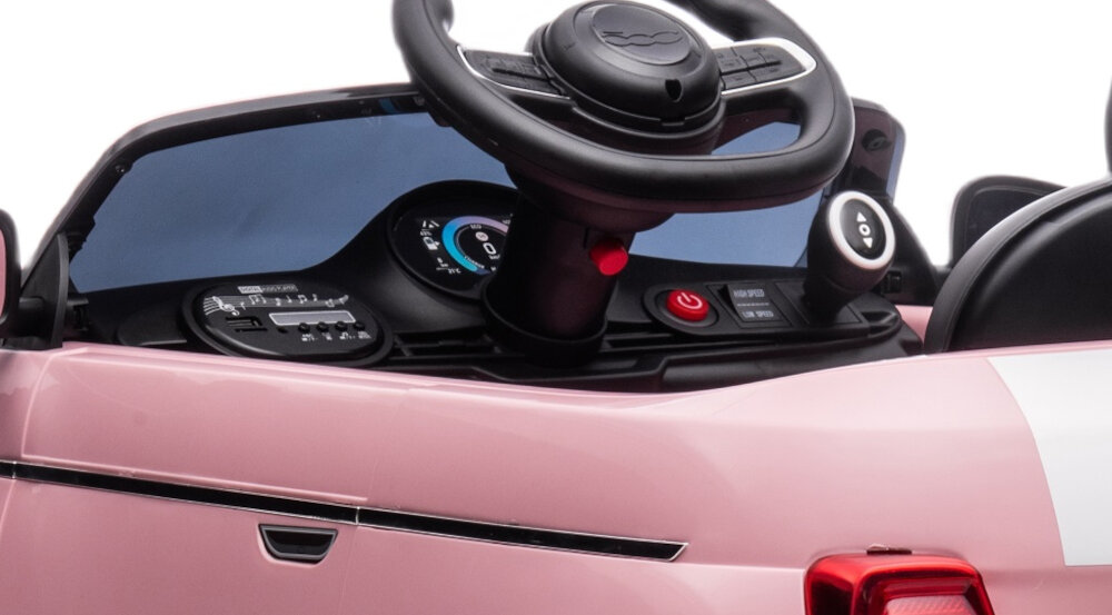 Samochód dla dziecka SUN BABY Fiat 500 Wersja Sport Różowy zlacze AUX odtwarzacz mp3 wejscie na karte micro-SD na pendriva US