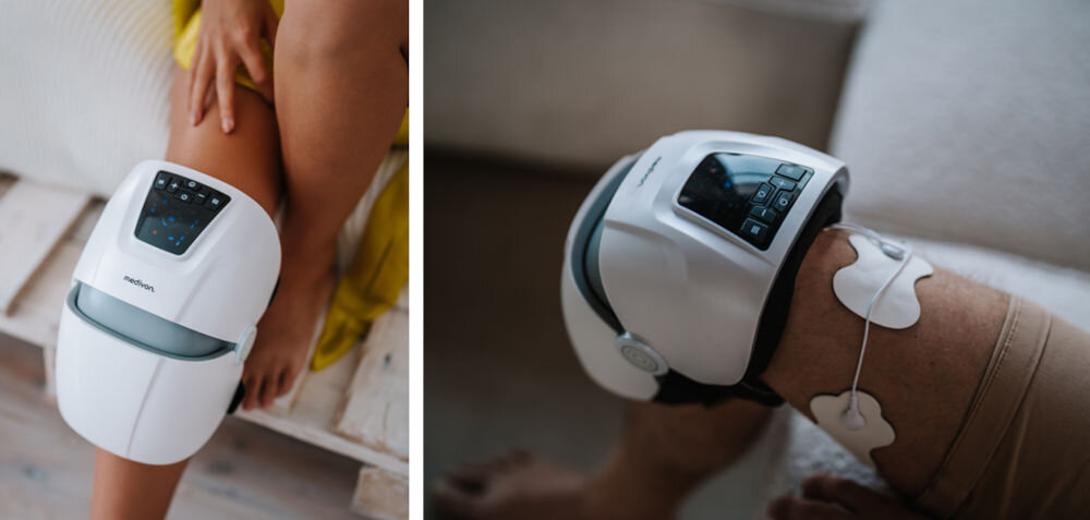 Masażer do kolan MEDIVON Knee Pro łagodzenie dolegliwości łokiec tenisisty problemy ze stawami kolanowymi funkcja elektroterapii stymulacja mięśni i tkanek redukcja bólu poprawa funkcjonalności stwów wsparcie wilu schorzeń układu ruchu