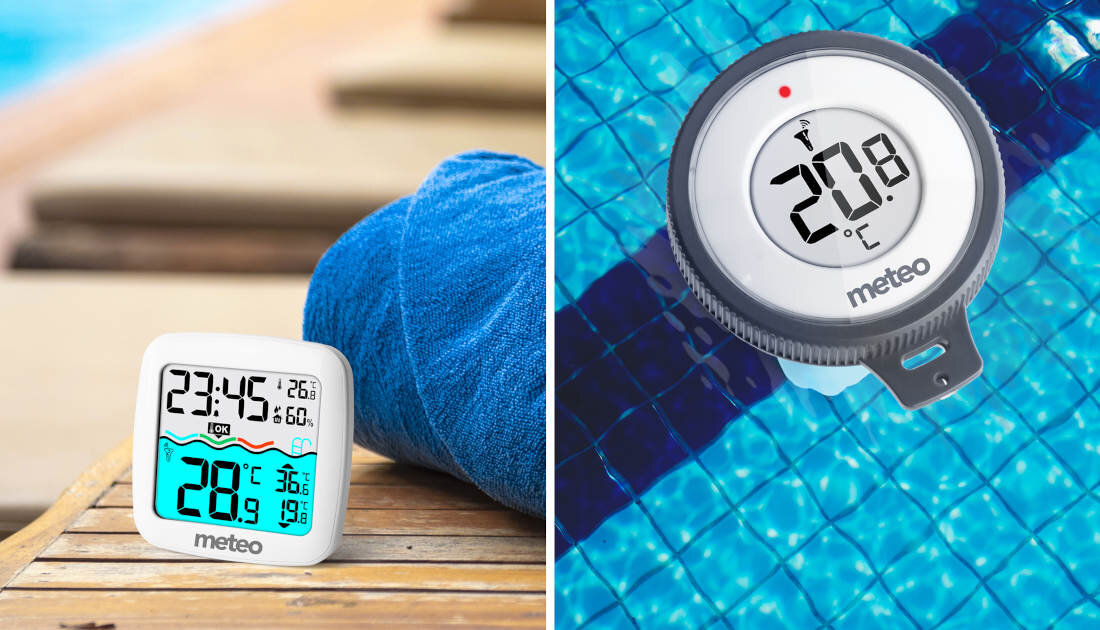 Termometr do basenu METEO TB2 czytelny wyświetlacz duży kolorowy odczyt wynik pomiar dane