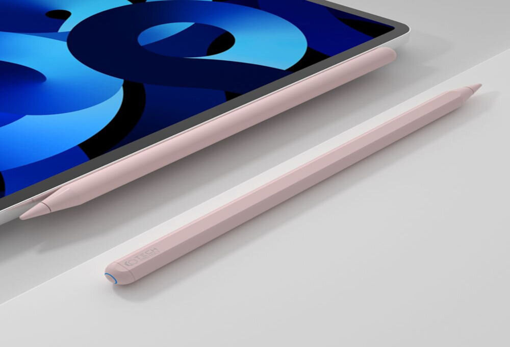 Rysik TECH-PROTECT Digital Stylus Pen 2 Różowy prezentacja urządzenia przyczepionego na wbudowanym magnesie do iPad