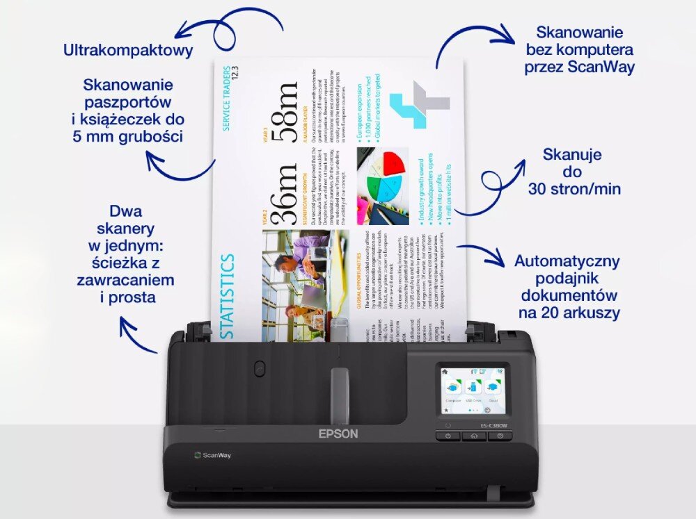 Skaner EPSON ES-C380W Wi-Fi formaty rozdzielczość poprawa jakości szybkość