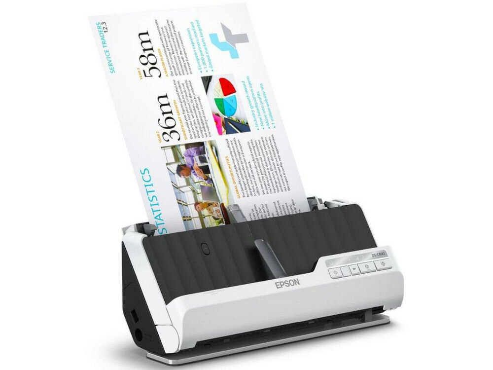 Skaner EPSON DS-C490 skosem w trakcie skanowania dokumentu automatyczna poprawa jakości ultradźwiękowy czujnik bez sklejania kartek