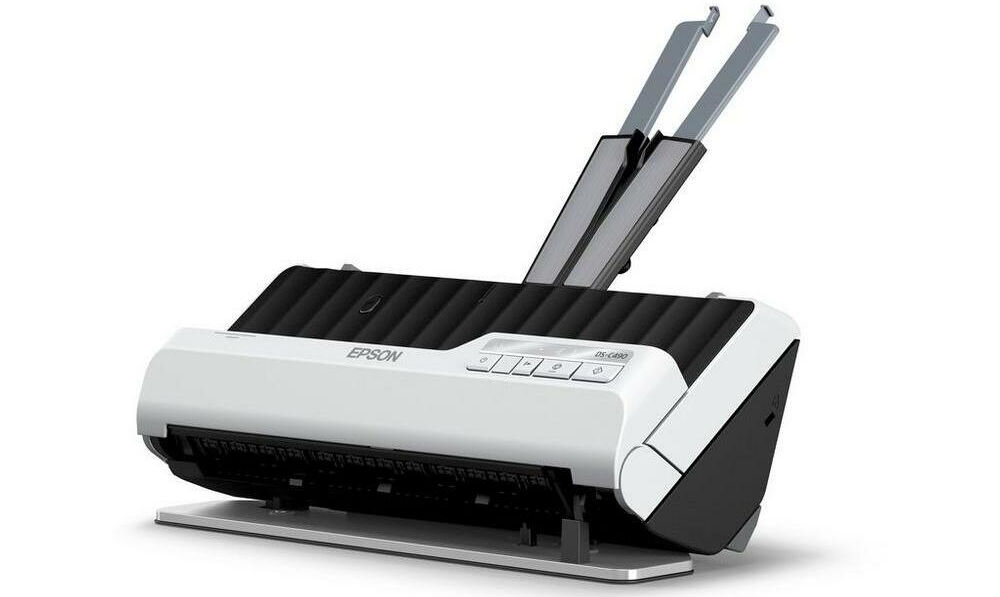 Skaner EPSON DS-C490 widoczna podpórka na domumenty systemy windows mac chromebook word excel sharepoint skanowanie na email na ftp