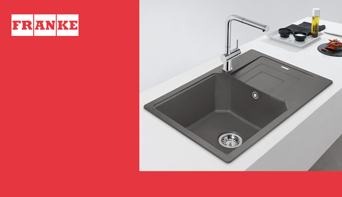 Zlewozmywak jednokomorowy z ociekaczem FRANKE Urban UBG 611-78 XL 114.0687.281 Kamienny Szary 50x78 wygląd design tło prezentacja wizualizacja