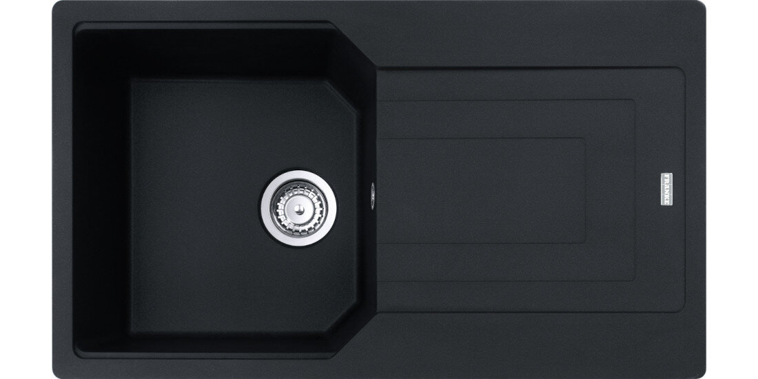 Zlewozmywak jednokomorowy z ociekaczem FRANKE Urban UBG 611-86 114.0687.287 Czarny matowy widok na zlew z góry odporność na plamy trwałość kwarc fragranite wytrzymałość