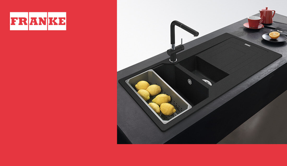 Zlewozmywak półtorakomorowy z ociekaczem FRANKE Urban UBG 651-100 GSC 114.0687.303 Kamienny szary wygląd design tło prezentacja wizualizacja