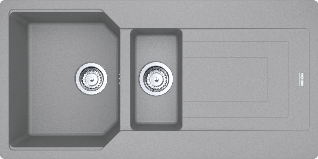 Zlewozmywak półtorakomorowy z ociekaczem FRANKE Urban UBG 651-100 GSC 114.0687.303 Kamienny szary widok na zlew z góry odporność na plamy trwałość kwarc fragranite wytrzymałość
