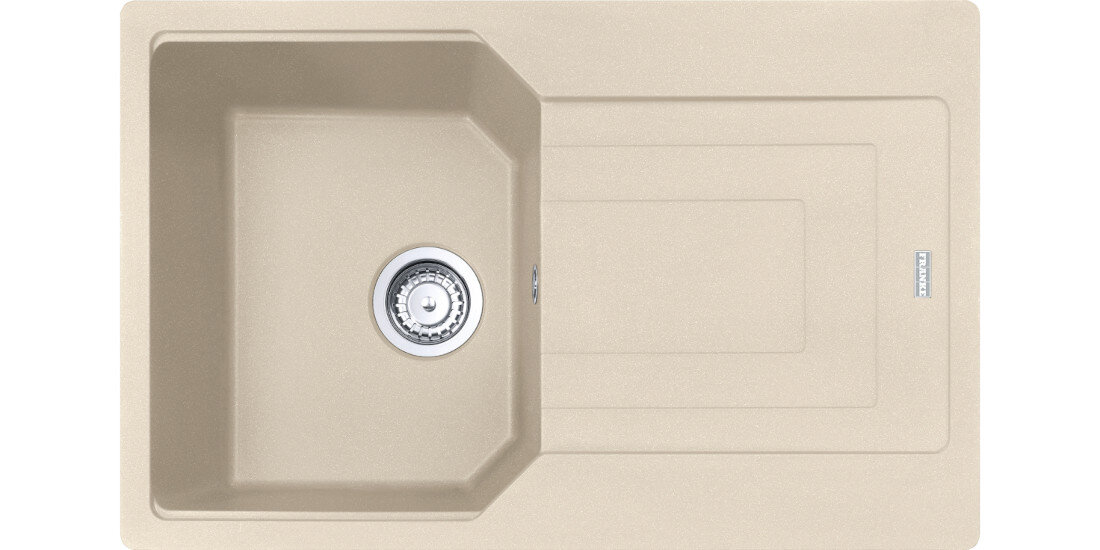 Zlewozmywak jednokomorowy z ociekaczem FRANKE Urban UBG 611-78 GSC 114.0687.269 Beżowy widok na zlew z góry odporność na plamy trwałość kwarc fragranite wytrzymałość