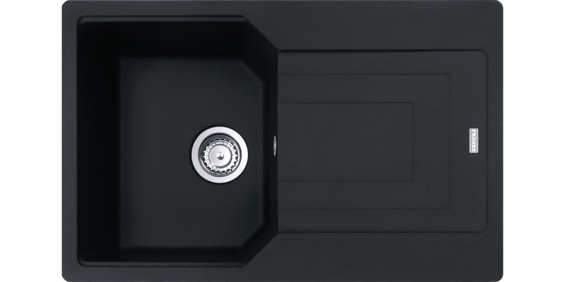 Zlewozmywak jednokomorowy z ociekaczem FRANKE Urban UBG 611-78 GSC 114.0687.275 Czarny matowy widok na zlew z góry odporność na plamy trwałość kwarc fragranite wytrzymałość