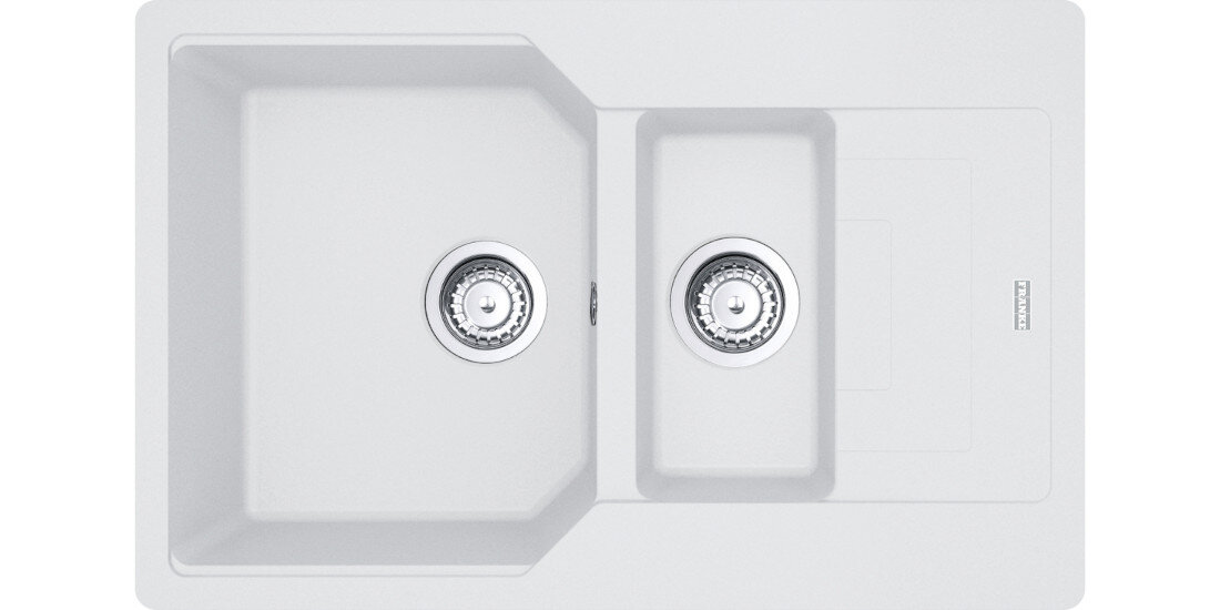Zlewozmywak półtorakomorowy z ociekaczem FRANKE Urban UBG 651-78 GSC 114.0687.297 Biały polarny  widok na zlew z góry odporność na plamy trwałość kwarc fragranite wytrzymałość