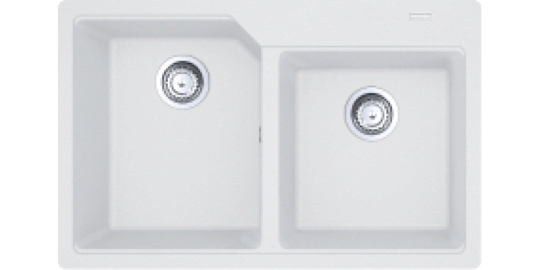 Zlewozmywak dwukomorowy FRANKE Urban UBG 620-36-33 GSC 114.0687.309 Biały polarny widok na zlew z góry odporność na plamy trwałość kwarc fragranite wytrzymałość