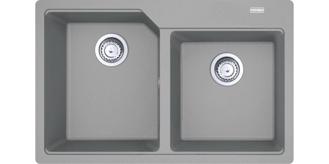 Zlewozmywak dwukomorowy FRANKE Urban UBG 620-36-33 GSC 114.0687.310 kamienny szary widok na zlew z góry odporność na plamy trwałość kwarc fragranite wytrzymałość