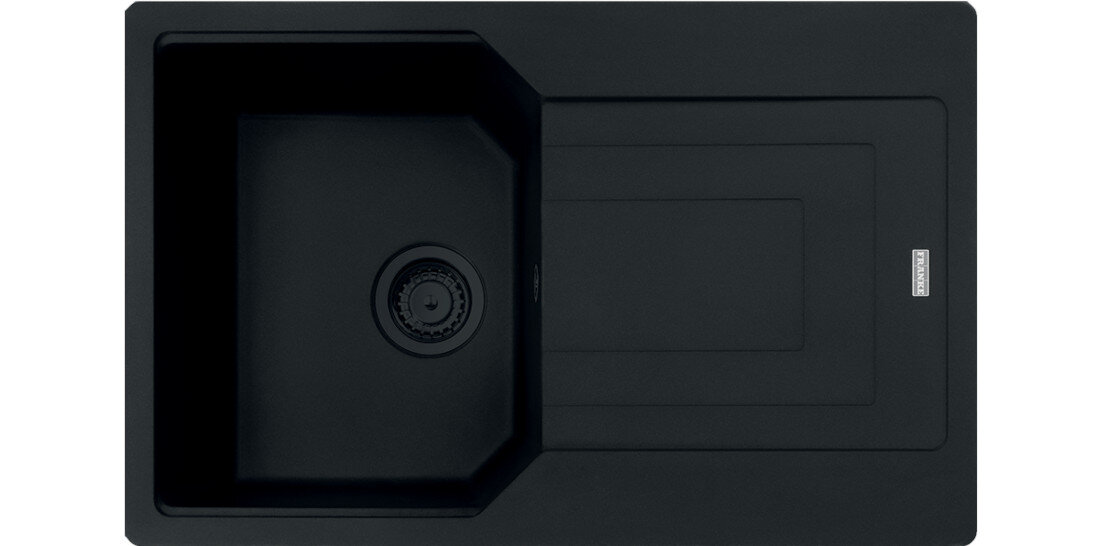 Zlewozmywak jednokomorowy z ociekaczem FRANKE Urban UBG 611-78 GSC 114.0697.752  Czarny matowy widok na zlew z góry odporność na plamy trwałość kwarc fragranite wytrzymałość
