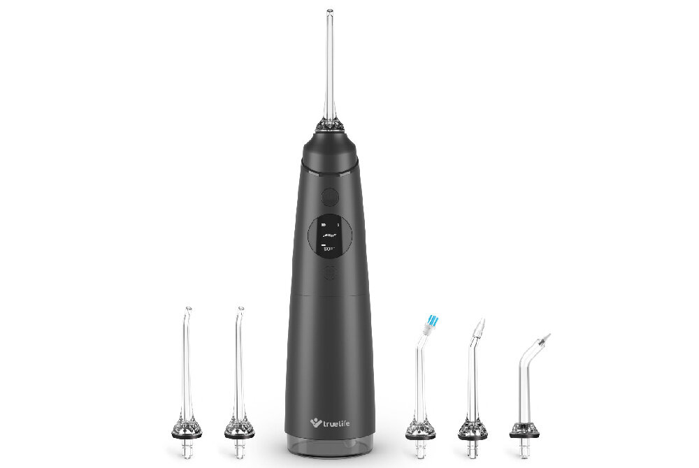 Irygator TRUELIFE AquaFloss Compact C300 Czarny z myślą o rodzinie sześć różnych dysz potrzeby końcówki