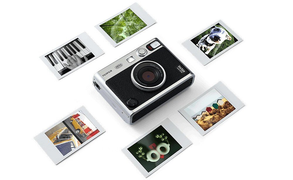 Камера FUJIFILM Instax Mini Evo фотографії друк принтер картриджі плівки роздільна здатність акумулятор ємність об'єктива режими фільтри підключення смартфон керування застосунком фокус діафрагма затвор спалах розміри екран видошукач вага запис карта пам'ять