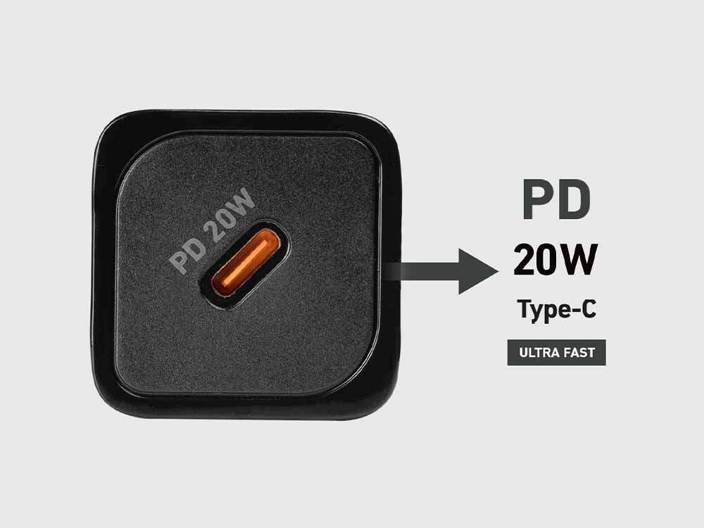 Ładowarka sieciowa SBS NanoTube Charger  Power Delivery dostosowuje moc, aby ładować bezpiecznie i wydajnie.