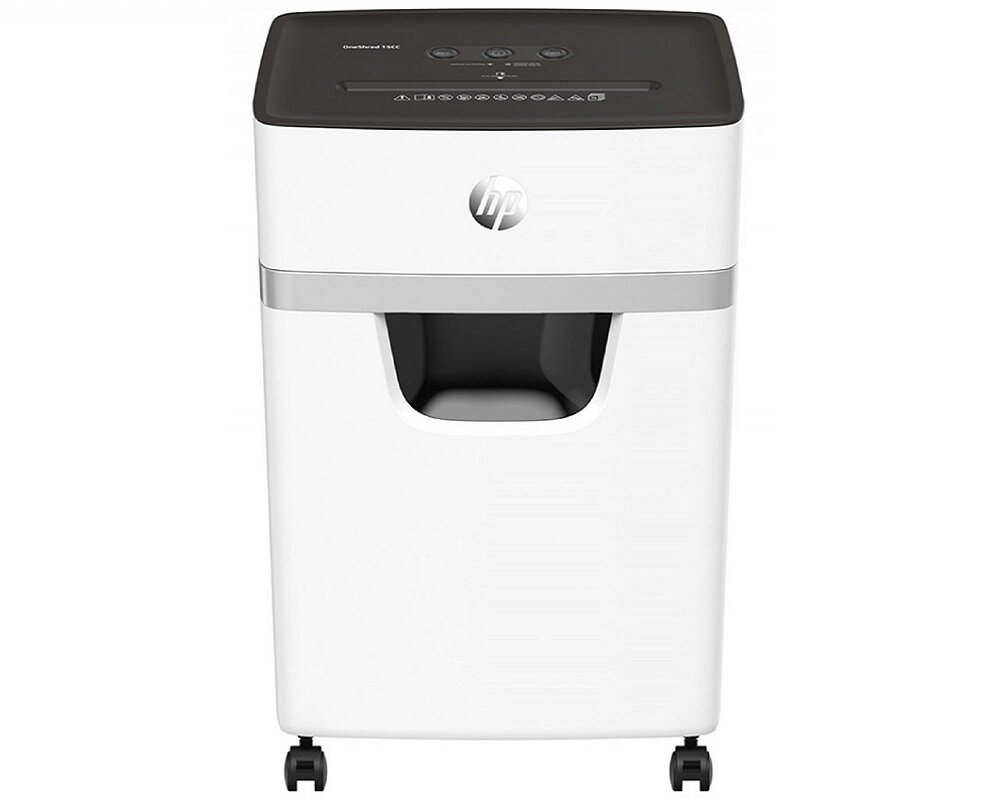 Niszczarka HP OneShred 15CC wymiary niszczy papier karty kredytowe spinacze zszywki Arkusz olejowe