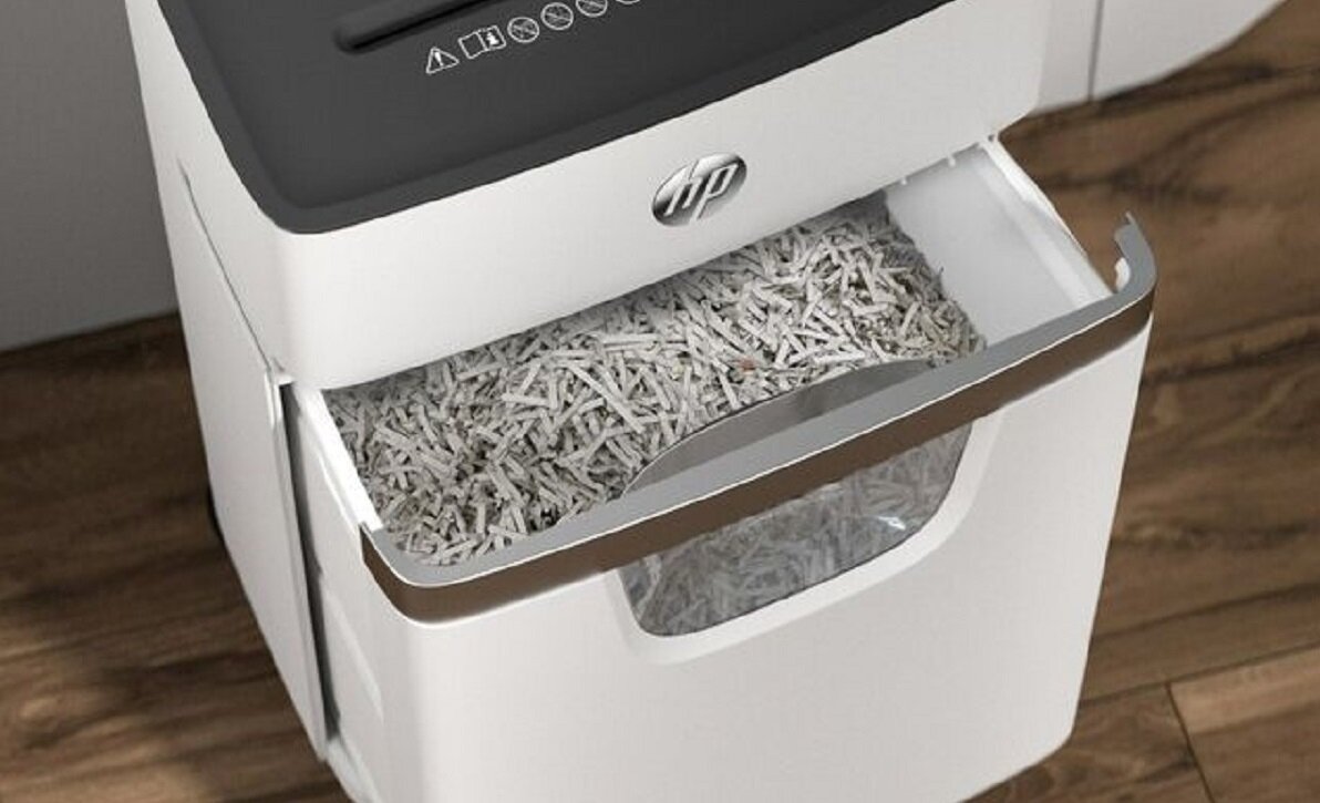 Niszczarka HP OneShred 15CC wymiary niszczy papier karty kredytowe spinacze zszywki Arkusz olejowe